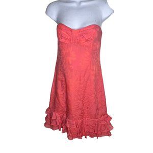 Lilly Pulitizer coral pink 6 strapless ruffle hem